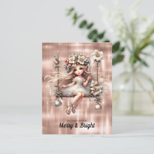 Witte kerst fee vrolijk en helder feestdagenkaart (Staand voorkant)