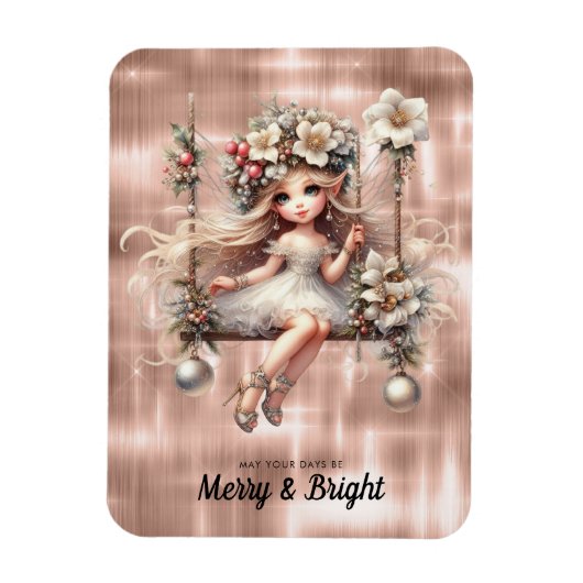 Witte kerst fee vrolijk en helder magneet (Verticaal)