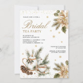 Witte Kerst Florale Theepartij Bruidsfeest Kaart (Voorkant)