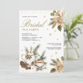Witte Kerst Florale Theepartij Bruidsfeest Kaart (Staand voorkant)