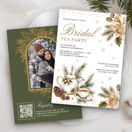 Witte Kerst Florale Theepartij Bruidsfeest Kaart