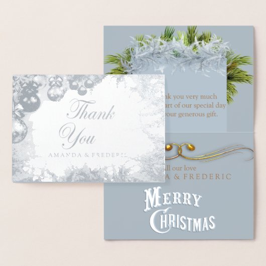 Witte Kerst FOLIE BEDANKT Bruiloftsfeest Kaart (Display)