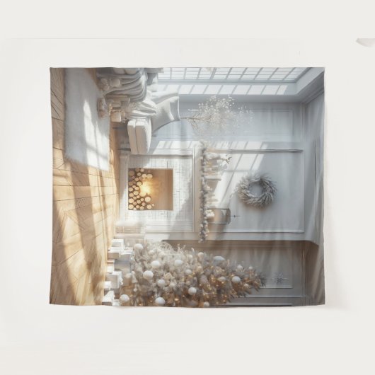 Witte Kerst Glow Achtergrondpaneel Wandkleed (Voorkant (horizontaal))