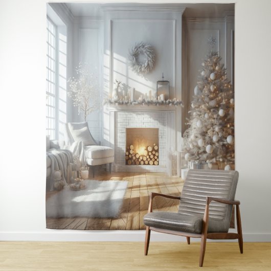 Witte Kerst Glow Achtergrondpaneel Wandkleed (In situ)