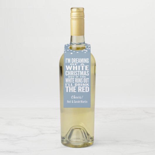 Witte kerst grappige wijn flessenhanger (Op fles)