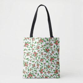 Witte kerst groene hulst laat rode bessen tote bag