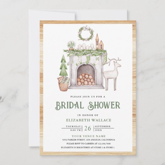 Witte Kerst Haard Foto Bruidsdouche Kaart (Voorkant)