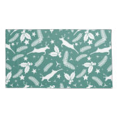 Witte kerst herten en kerst holly op groen kussensloop (Achterkant)