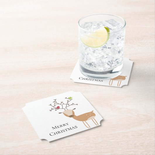 Witte Kerst Herten met Vogels Kartonnen Onderzetters (Insitu)