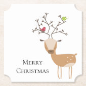 Witte Kerst Herten met Vogels Kartonnen Onderzetters (Voorkant)