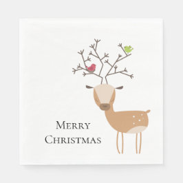 Witte Kerst Herten met Vogels Servet