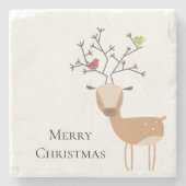 Witte Kerst Herten met Vogels Stenen Onderzetter (Voorkant)