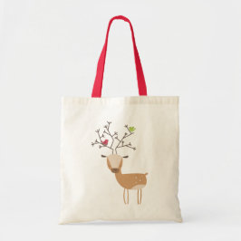 Witte Kerst Herten met Vogels Tote Bag