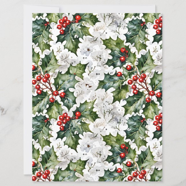 Witte Kerst Holly Traditioneel Scrapbookpapier (Voorkant)