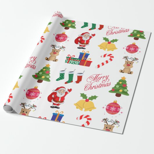 Witte Kerst Iconen Wrapping Papier (Uitgerold)
