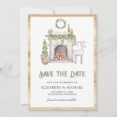 Witte Kerst Kabouterhaard Foto Bruiloft Save The Date (Voorkant)