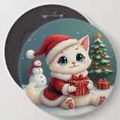 Witte Kerst Kat Button (Voorkant /achterkant)