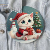 Witte Kerst Kat Button (In situ)