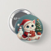 Witte Kerst Kat Buttonnen Ronde Button 5,7 Cm (Voorkant /achterkant)