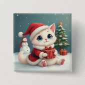 Witte Kerst Kat Buttonnen Vierkante Button 5,1 Cm (Voorkant)