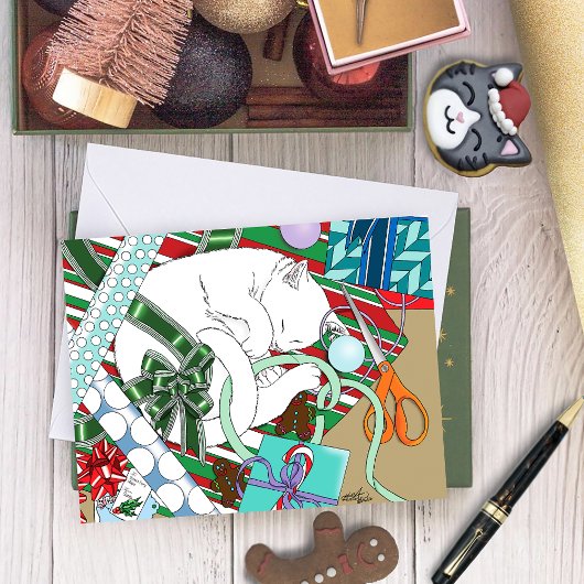 witte kerst kat kaart