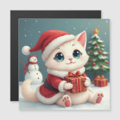 Witte Kerst Kat Magnetische Kaart (Voorkant / Achterkant)
