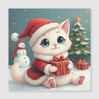 Witte Kerst Kat Magnetische Kaart