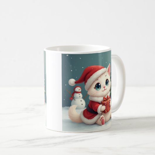 Witte Kerst Kat Mok (Voorkant rechts)