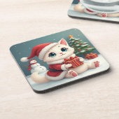 Witte Kerst Kat Onderzetter (Linkerzijde)