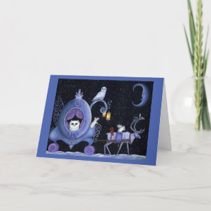Witte Kerst Koets Winter Snowy Owl Deer Kaart