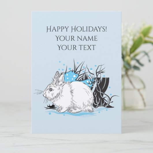 witte kerst Konijn Haas Kaart (Staand voorkant)