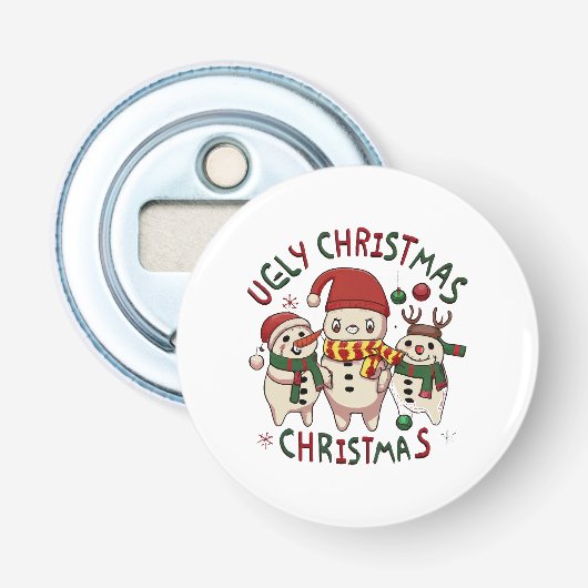 witte kerst ;LELIJKE KERST Button Flesopener (Voorkant)