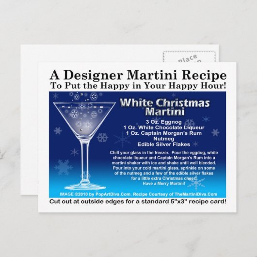 Witte Kerst Martini Recept Briefkaart (Voorkant / Achterkant)