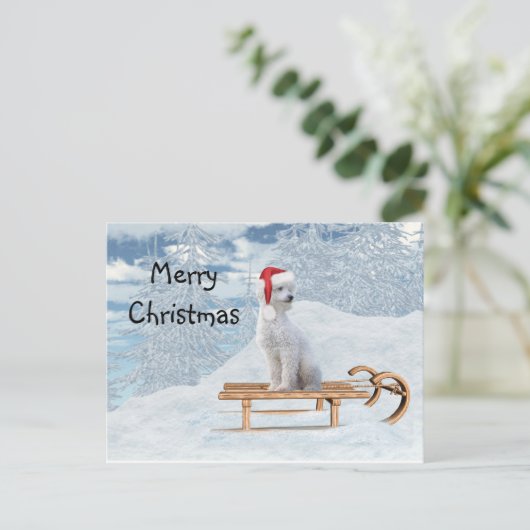 Witte kerst met poedel briefkaart (Staand voorkant)