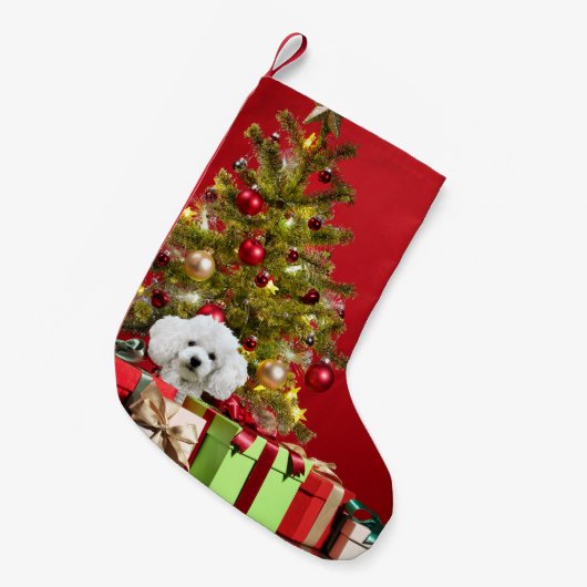Witte kerst met poedel kleine kerstsok (Voorkant (Hangend))