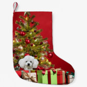 Witte kerst met poedel kleine kerstsok (Voorkant)