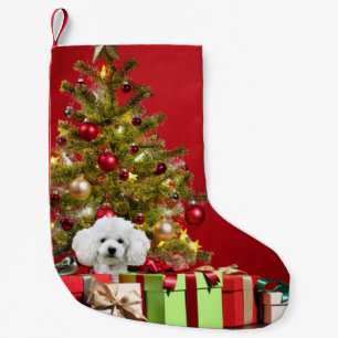 Witte kerst met poedel kleine kerstsok