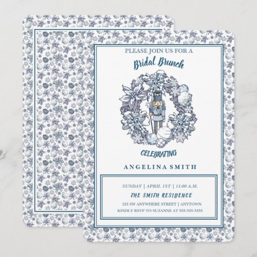 Witte Kerst Notenkraker Krans Bruids Brunch Kaart (Voorkant / Achterkant)