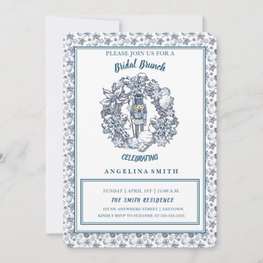 Witte Kerst Notenkraker Krans Bruids Brunch Kaart (Voorkant)