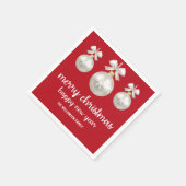 Witte Kerst Ornamenten op Rood, gepersonaliseerd Servetten (Hoek)