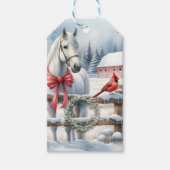 Witte Kerst Paard en Kardinaal Cadeaulabel (Voorkant)