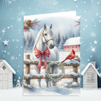 Witte Kerst Paard en Kardinaal Gepersonaliseerd Feestdagen Kaart