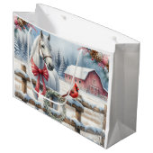 Witte Kerst Paard en Kardinaal Groot Cadeauzakje (Voorkant Gekanteld)