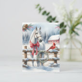 Witte Kerst Paard en Kardinaal Landbouw Briefkaart (Staand voorkant)