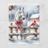 Witte Kerst Paard en Kardinaal Landbouw Briefkaart (Voorkant)