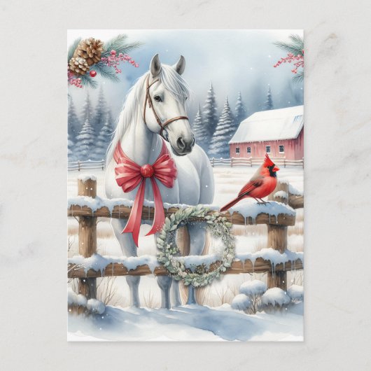 Witte Kerst Paard en Kardinaal Landbouw Briefkaart (Voorkant)