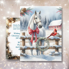Witte Kerst Paard en Kardinaal Landbouw Briefkaart