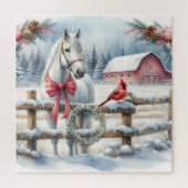 Witte Kerst Paard en Kardinaal Landbouw Legpuzzel (Verticaal)