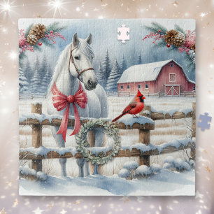 Witte Kerst Paard en Kardinaal Landbouw Legpuzzel