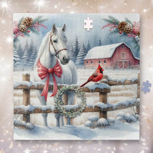 Witte Kerst Paard en Kardinaal Landbouw Legpuzzel